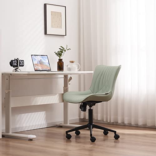 Youtaste Office Chair Modern Armless Desk Chair, Height Adjustable Swivel Rocking Computer Task Chair, Faux Leather Sewing Chair With Wheels, Stylish Lounge Vanity Chair,Mint Green #TOP7