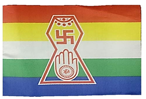 UNIq Jainism Religious Medium Size Double Sided Religious Jhanda/Outdoor Flag in 100% Special Silk Fabric (Warp-Knitted Polyester. (Flag/Jhanda, 30 X 45 Inches)