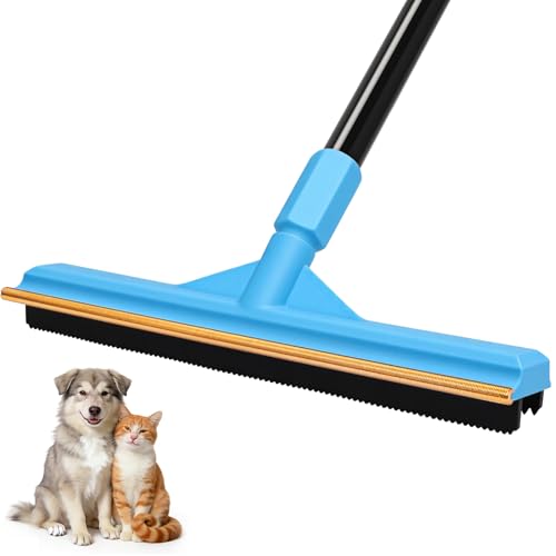 RAYNEAY Carpet Rake for Pet Hair Removal Adjustable Carpet Broom Cat Dog Hair Remover Brush Tool Dual-Sided Long Handle Carpet Hair Remover Broom with Tooth Edge Scraper Efficiently Remove Dog Hair