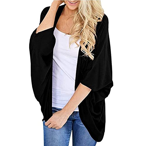 MKIUHNJ Kimono - Blouse décontractée - Manches de plage - Cardigans boho - Pour femme - Taille demi-grande - Cardigan - Rose, Noir , L Cover