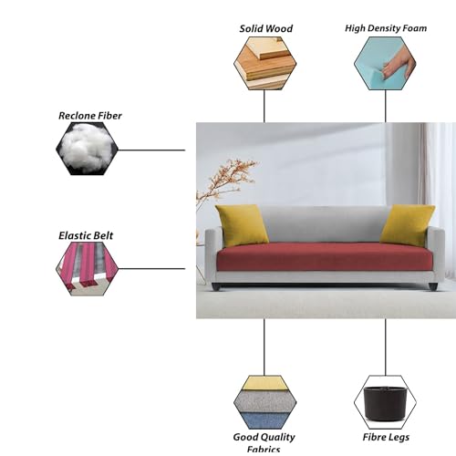 Image of Casaliving Dominic 3 Seater Sofa Set for Living Room (Maroon Grey Fabric) Premium Fabric Sofa