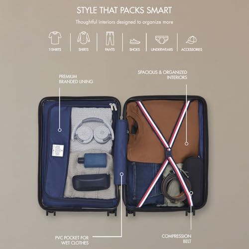 Image of Tommy Hilfiger Mid-Size Luggage Fame - Wine |Check-in Trolley Bag with TSA Lock |360 Spinner Wheels |Telescopic Handle |Hardshell PC Suitcase | 66cm | 74L Capacity
