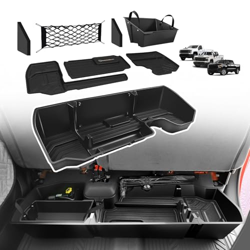 VaultsOnWheels Under Seat Storage Box Fit for 2019-2026 Chevy Silverado 1500/2500/3500HD (Not for Rear Kicker Subwoofer), Console Organizer Truck Tool Box Detachable Underseat Organizer w/TPE Mats