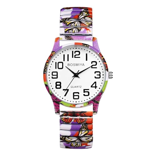 Montre-bracelet extensible pour femme : grand nombre facile à lire et cadran à fleurs