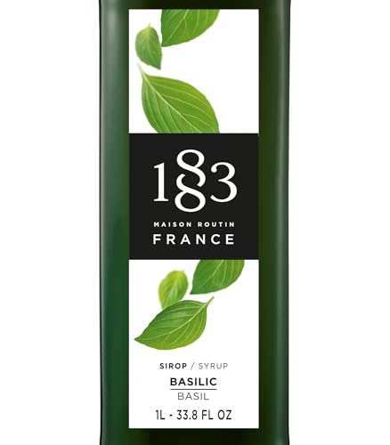 Image of 1883 Basil Syrup for Drinks, Made in France, 1 Liter Glass Bottle