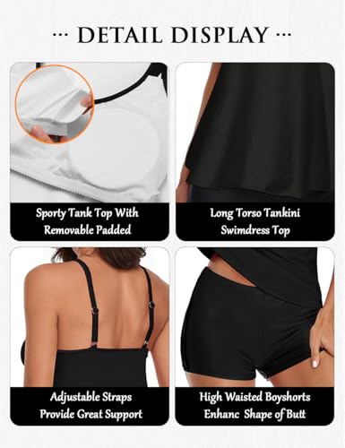 Image of Urchics 2026 Women Two Piece Tankini Swimsuit Tummy Control Plus Size Long Torso Top and High Waisted Boyshorts Bathing Suits