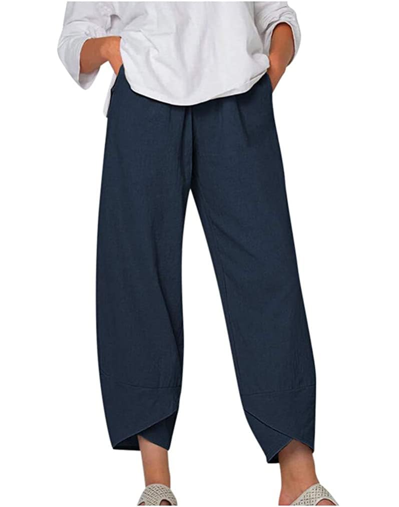 Unlimit Women Capri with Pockets Summer Casual Pants Beach Comfy Crop Pants Cotton