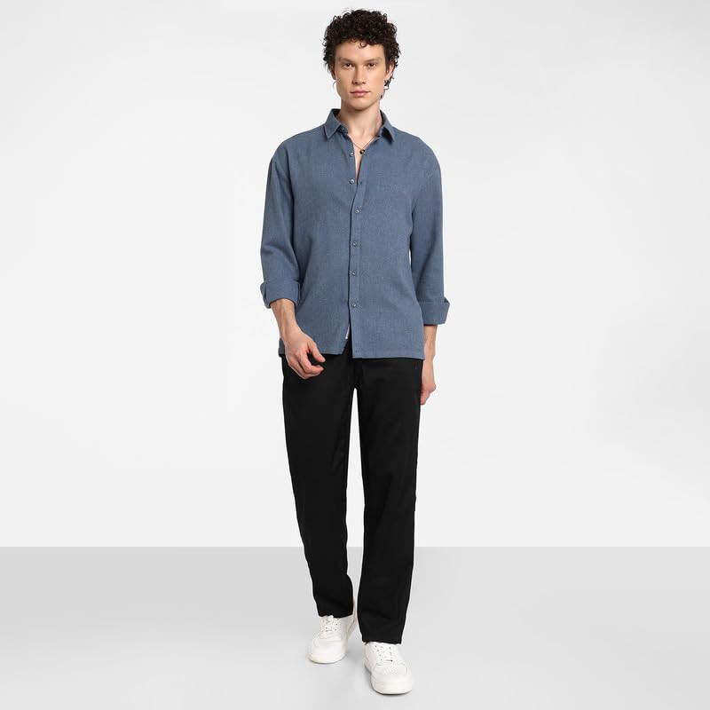 Image of CAHOOT Men's Polycotton Abstract-Textu Shirt |Casual-Wear | Spread Collar | Long Sleeve | Button Closure | Shirt Crafted with Comfort Fit for Everyday Wear