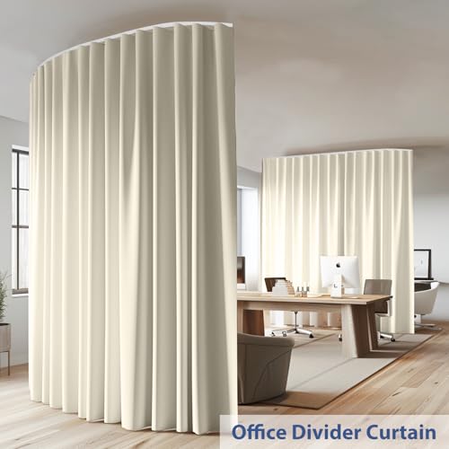 Image of Room Divider Ceiling Mounted Curtains Track Sets Extra Wide Blackout Curtain Flexible Tracks for Bedroom Privacy Partition Separator, 1 Panel Beige Drape and White Rail, W10 x H9ft