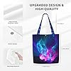 SDEGTHO Blue And Pink Fire Print Canvas Tote Bag, Reusable Grocery Shopping Cloth Bag, Fashionable Tote For Crafts #5