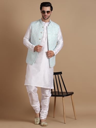 Image of men's Silk Blend Kurta Pejama & Waistcot Set