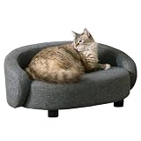 Paws & Purrs Arc Crescent Back Sofa Style Pet Bed, Dog & Cat Modern Couch with Tufted Cushion & Armrest, Stylish Indoor Pet Furniture, Dark Gray