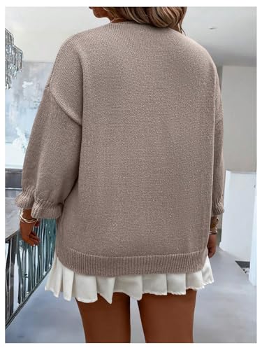 Floerns Women's Plus Size Bow Tie Front Cardigan Sweater Half Sleeve Ruffle Trim Pullover2