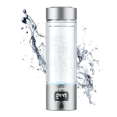 Hydrogen Water Bottle, Portable Glass Hydrogen Water Bottle Generator Machine-SPE/PEM Technology-Athletic Performance & Hydration System-for Office, Home & Outdoor Use(Silver)