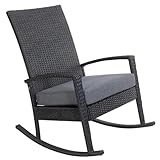 Ogarden Schaukelstuhl Rocking Chair, Aluminium Poly Rattan Outdoor Schaukelstuhl, Schaukelsessel mit Kissen, für Garten, Terrasse, Balkon, Relaxsessel Gartenstuhl (Schwarz-Grau Kissen)
