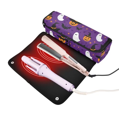 Bolsa organizadora para herramientas de cabello Black Witch Hats Bats Marble resistente al calor para planchas, rizadores y accesorios de cuidado capilar miniatura 2