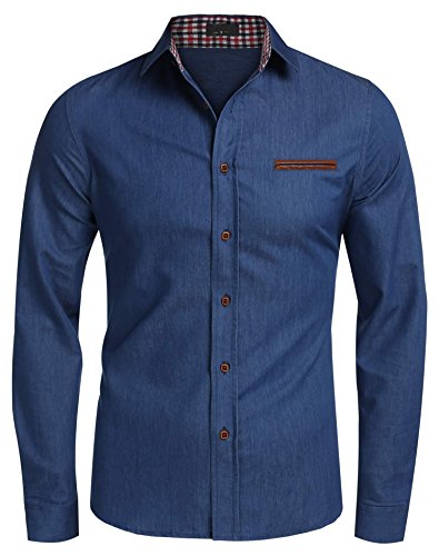 Coofandy Camisa Jeans Manga Larga para Hombre de Moda Skyblue Talla-M