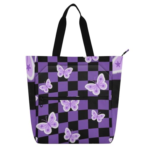 Bolsa de mano de mariposas para escuela y trabajo con bolsillos prácticos