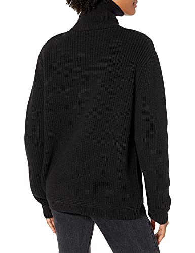 Image of Cable Stitch Women's Half Zip Cotton Pullover Sweater - Solid V-Neck Collar Loose Rib-Knit Long Sleeve Top