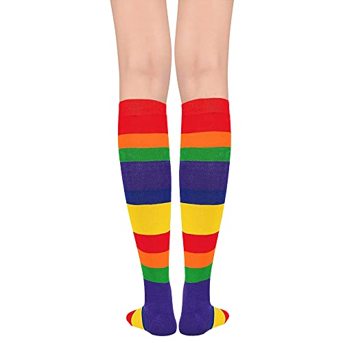 Image of DOOVID Casual Knee High Socks for Women Tube Socks Elasticity Athletic Socks Thin Stripe Knee High Stockings