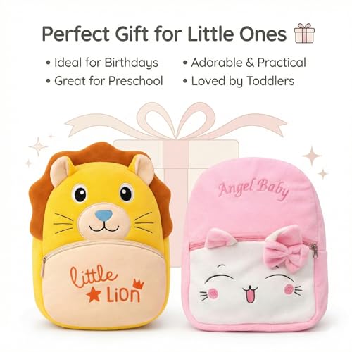 Image of Cartoon Plush Kids School Bag 2-6 Years | Soft Toy Backpack for Boys & Girls | Toddler Nursery Preschool Bag | Lightweight Adjustable Straps