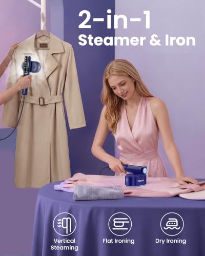 Image of Travel Steamer for Clothes, 110-240V Dual Voltage Portable Steamer | 1200W Fast Heat in 15s, 140ml Tank, 5 Fabric Settings, 2 in 1 Handheld Garment Steamer & Iron for Business, Global and Europe
