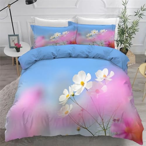 Housse couette microfibres douce 200x200 fleurs avec fermeture éclair - 6