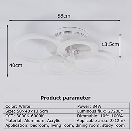 Lampa sufitowa LED 34 W, 4 pierścienie, 3000 – 6000 K, możliwość ściemniania, z pilotem zdalnego sterowania, nowoczesna, kreatywna, akrylowa lampa sufitowa do sypialni, salonu, biura