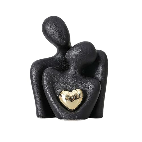 BOWTONG Scultura a forma di cuore dorato, mini coppia in ceramica, decorazione per supporto TV, decorazione per camera da letto, statua d'amore, decorazione unica per la casa