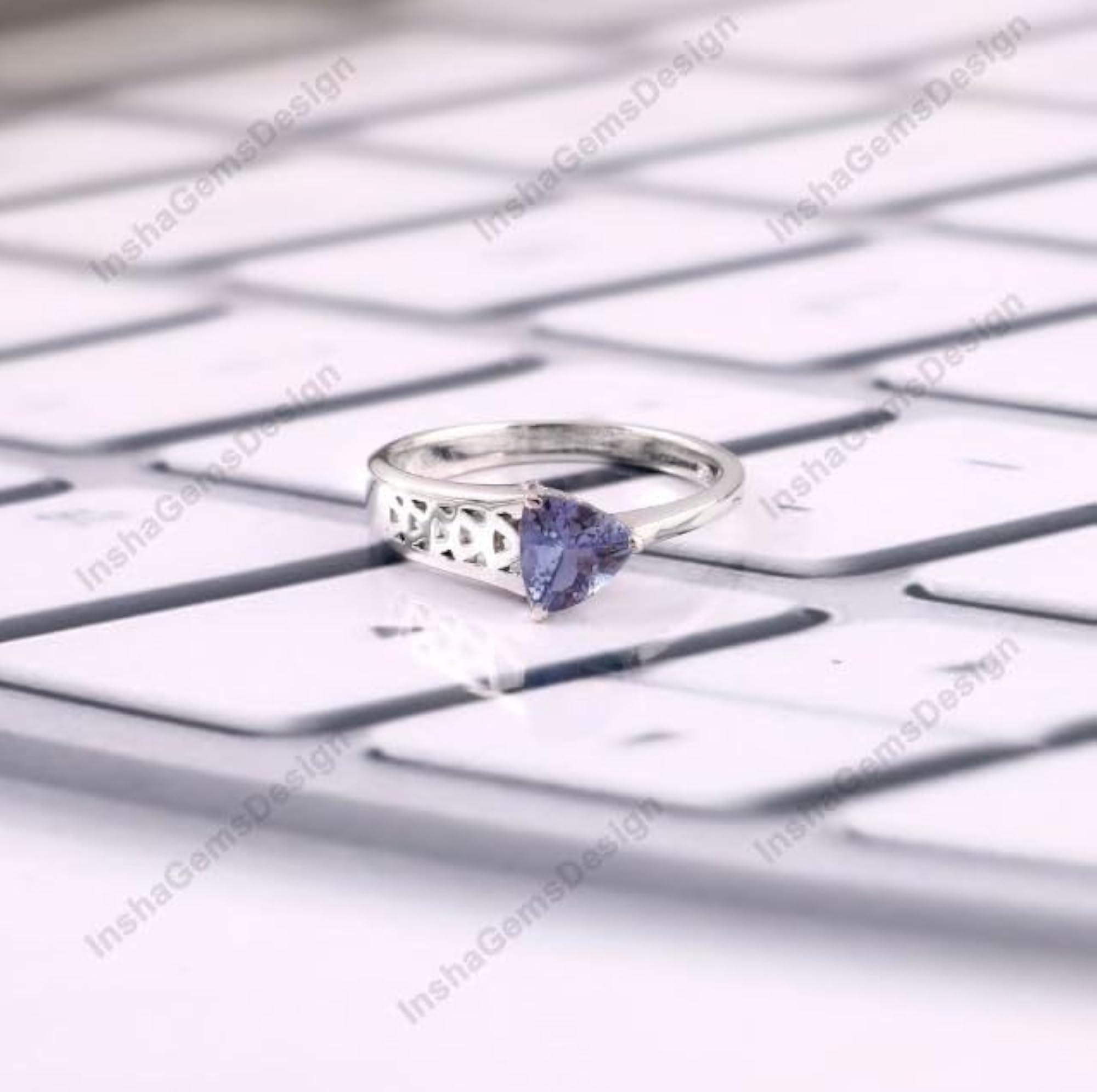 Women's Elegant Silver Ring with Blue Stone