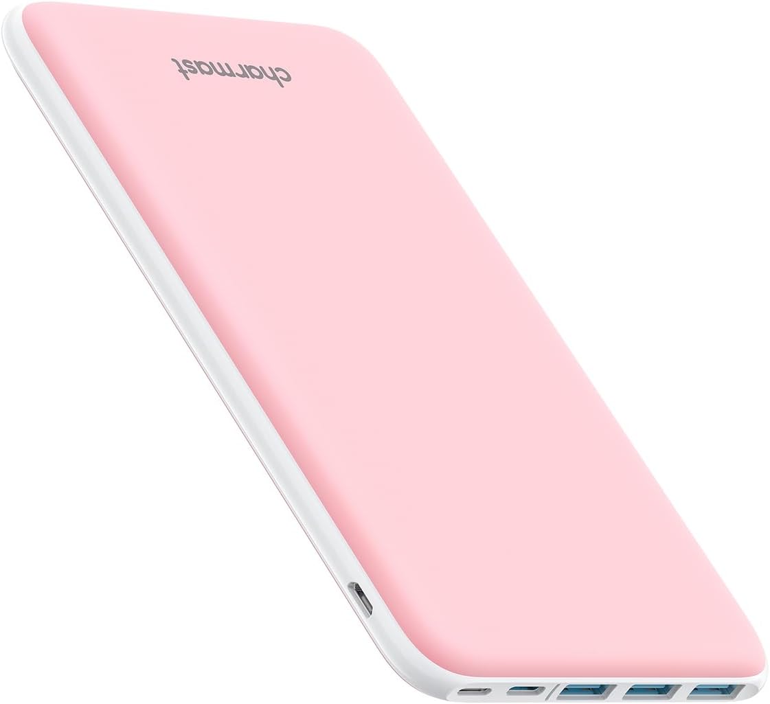 Charmast Power Bank, 26800mAh Slim Portable Charger with 4 Outputs & 3 Inputs, 15W USB C Battery Pack Compatible with iPhone 17/16/15/14/13/12 Pro Max Plus, iPad, Samsung, Tablet and more (Pink)