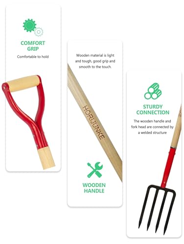 HORIJUNKE Heavy Duty Garden Fork for Digging, 4 Tines Pitch Fork for Gardening Compost, Garden Pitch Fork with Wooden Handle, 45 Inches-Red - Thumbnail 2