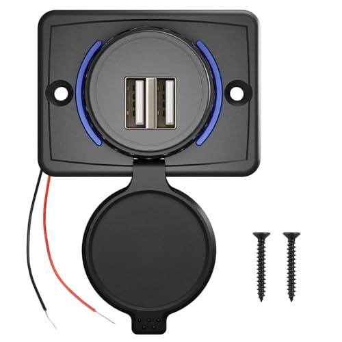 Toma USB para Coche, Toma Doble para Coches, Cargador USB 12V para autocaravanas, Cargador Integrado 12V-24V Fabricado en ABS para autocaravanas, Motos, autobuses y Barcos