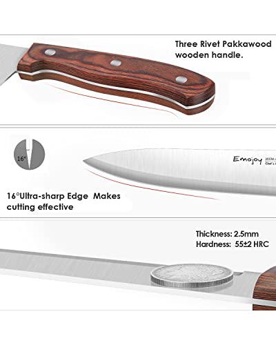 Emojoy Kitchen Knife Set,Knife Set For Kitchen With Block 6 Pcs High Carbon Stainless Steel Wooden Handle Knife Block Set Without Steak Knives #TOP2