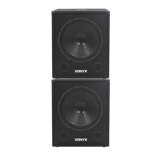 VONYX SWA18 Active PA Subwoofer Pair - Dual 18-Inch Powered Bass Bins, Integrated Amplifier and Low-Pass Filter, 2000W Peak, Ideal for DJs & Live Events
