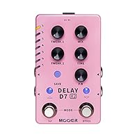 D7 Delay, 14 built-in stereo delay effects. The array of delay effects in the D7 X2 have a wide range from classic analog and tape delays to more modern and experimental delays such as “Low-Bit”, “Galaxy”, and “PingPong”. Adjustable parameters are di...