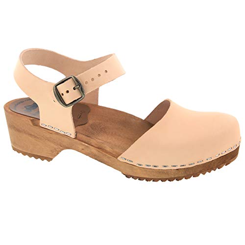 Women's Alma Low Heel Wooden Clog Sandals - (Nature EU-37)