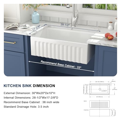 Lordear 30 Inch White Farmhouse Sink Fireclay Undermount Apron Front by Lordear - Used condition - Image 7