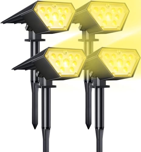 NFESOLAR ソーラーガーデンライト 700ルーメン超高輝度 | IP67完全防水 防犯スポットライト 屋内配線不要で即設置 地埋め・壁掛け2WAY 自動点灯/消灯 広範囲照射 植木・玄関・庭先用 (4個セットウォームホワイト)