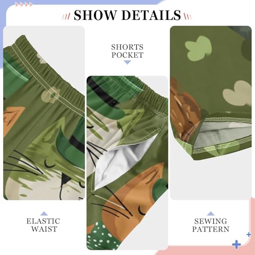 Lucky Clovers Cat Boys Long Pants Soft Trousers Elastic Waist Kids Lounge Bottoms with Pockets S-XL4