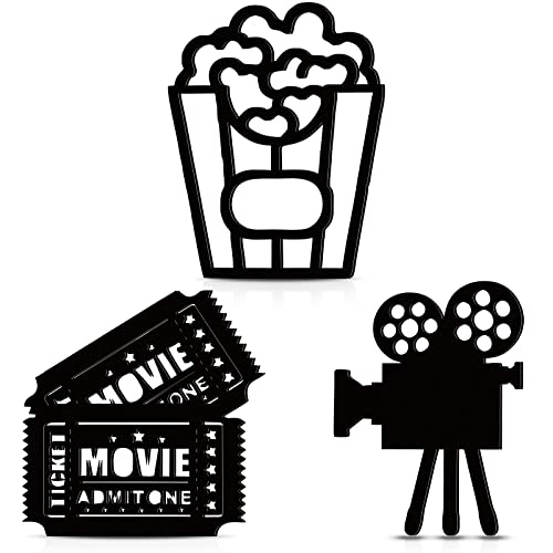 3 Pieces Home Movie Theater Room Decor Cinema Wall Art Wooden Movie Reel Wall Sign Home Theater Action Sign Cinema Movie Film Wall Decoration (11.5 Inch, 7.28 Inch, 7.68 Inch, Stylish Style)