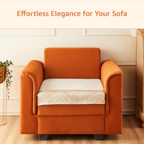 Image of Amazon Basics Knitted Fabric Sofa Cover for Single Seater, Classic Plaid, Non-Slip Sofa Pad, 70x70 cm, Soft Silicone Grip Dots, 100% Polyester, Machine Washable - Off-White