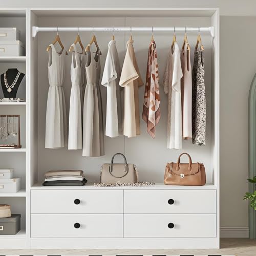 Image of White Closet Rods For Hanging Clothes,41-87 In heavy duty tension rod