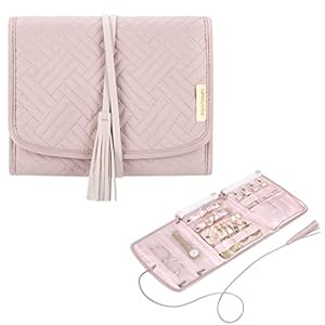 BAGSMART Travel Jewelry Organizer Roll Jewelry Travel Case Jewelry Bag for Necklace, Earrings, Rings,Pink