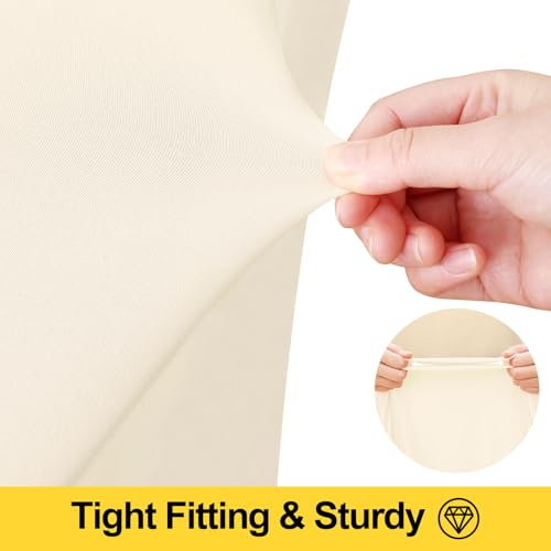 Image of Smiry 2 Pack Spandex Elastic Fitted Table Cloth Skirt for 8FT Table | Stretch Washable Table Cloth, Banquet Table Cover for Wedding, Party, Indoor & Trade Shows, (Beige, 96Lx30Wx30H)