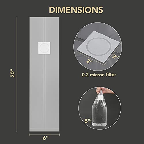 LOSTRONAUT 60-Pack Mushroom Grow Bags - Extra Strong, Large Autoclave Bags with 2 Micron Fiber for Spawn, CO2 Control, Cultivation Kit & Gardening Supplies - Mushroom Growing Kit