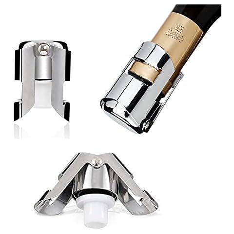 Set of 3 Champagne Bottle Stopper,Built-in Extension Silicone Stopper Stainless Steel Wine Bottle Sealer Cork (3) Cover