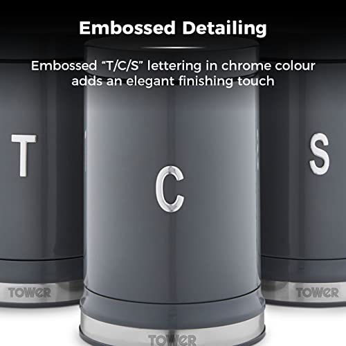 Tower Belle Set of 3 Canisters, Tea/Coffee/Sugar Storage, Graphite, Steel, Grey - Cosy Home Interiors Tower Belle Set of 3 Canisters, Tea/Coffee/Sugar Storage, Graphite, Steel, Grey - Image 7