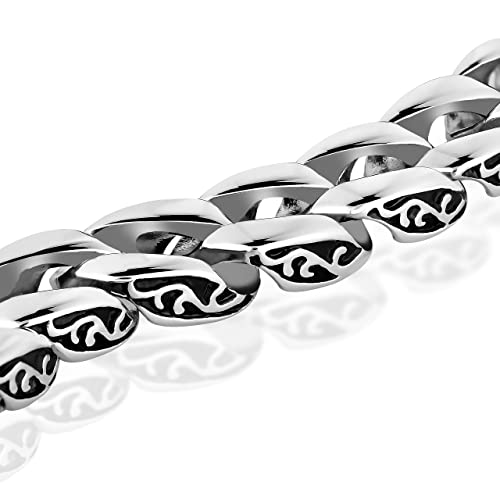 Urban Jewelry Men's Stainless Steel Link Bracelet – 9-Inch Heavy 0.5” Wide Chain – Silver/Black – Chain Option – Bold Design – Gift Box Included4
