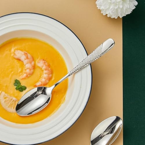 Image of Dinner Spoon Set, 18 /10 Stainless Steel Spoons, Durable Metal Spoons for Home, Restaurant, Party, Mirror Finish & Dishwasher Safe, Premium Food Grade Tablespoons (12 Pcs Big Spoon, Silver)